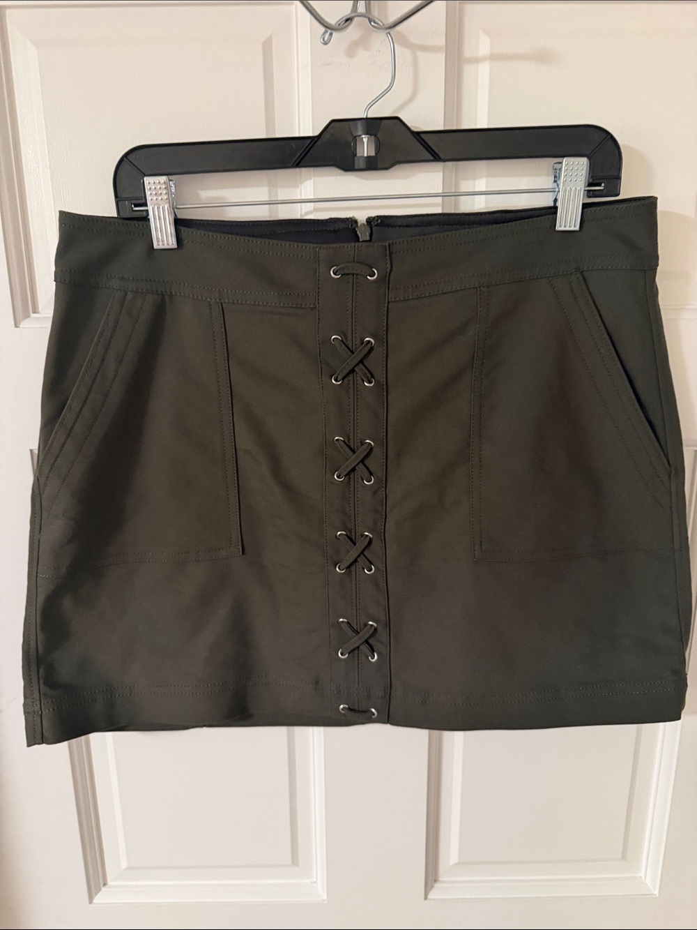 Express Olive Green Lace-Up Grommet Accent Mini Skirt - Size 12